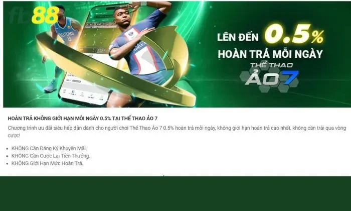hoàn trả mỗi ngày thể thao ảo FB88 Ưu đãi hoàn trả lên tới 0,5% tiền cược mỗi ngày