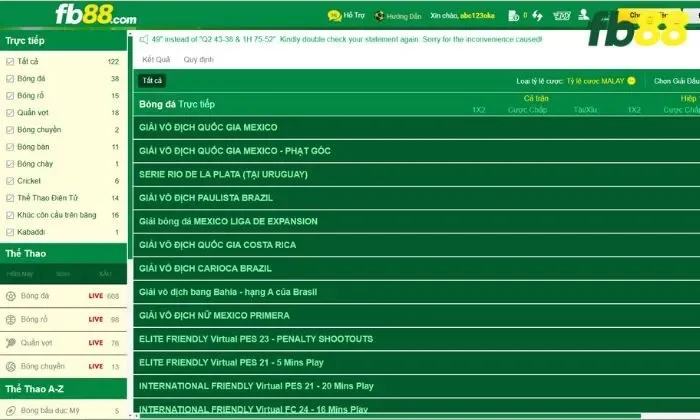 Thể thao 247 FB88 Sảnh thể thao 247 FB88 sở hữu nhiều ưu điểm nổi bật